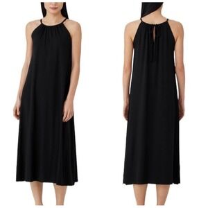 Eileen Fisher Halter Jersey Midi Dress 1X Black Asymmetrical Tie Back Shift Tank